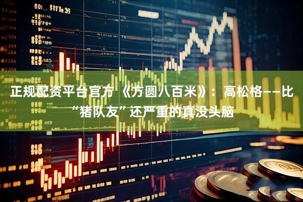正规配资平台官方 《方圆八百米》：高松格——比“猪队友”还严重的真没头脑